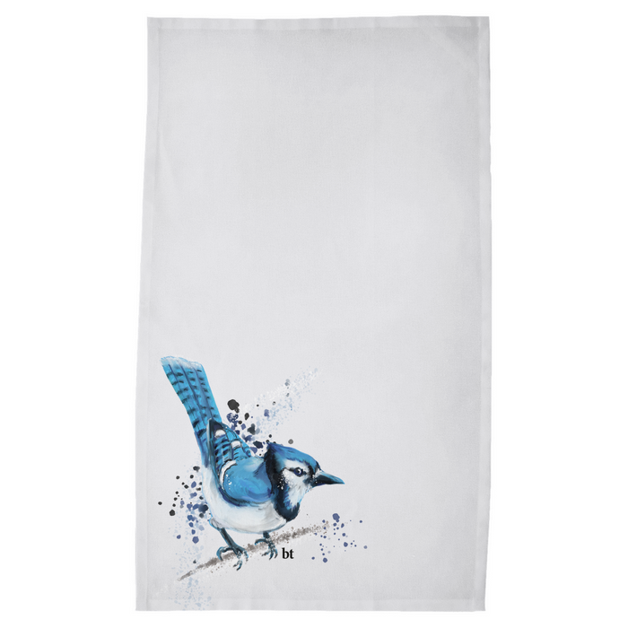 Watercolor Bluejay Kitchen Tea Towel