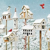 Pumpernickel Press Winter White Birdhouses Christmas Card 16/Box