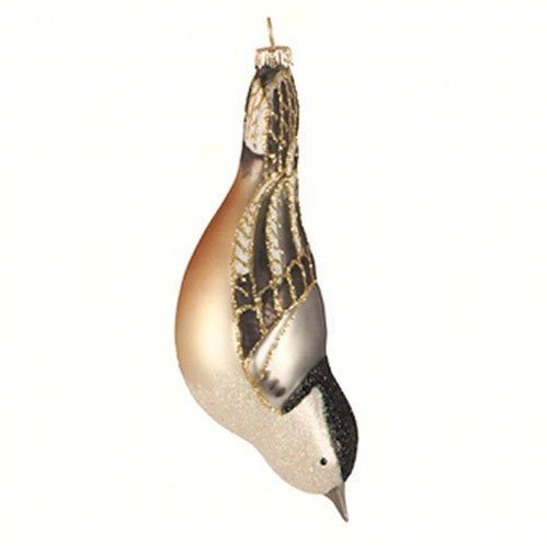 White Breasted Nuthatch Ornament Hand Blown Glass 4.25 IN