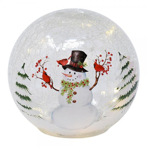 Snowman with Cardinals LED Globe 6 IN