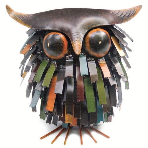 Metal Spikey Owl Sculpture Hand Crafted 4.7 IN x 7 IN