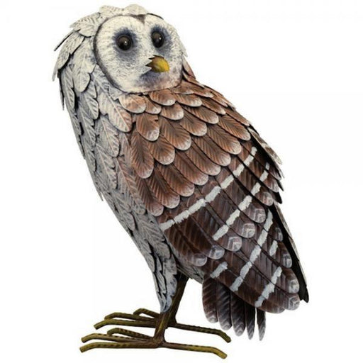 Hand Painted Metal Standing Barn Owl Statue 13 IN 