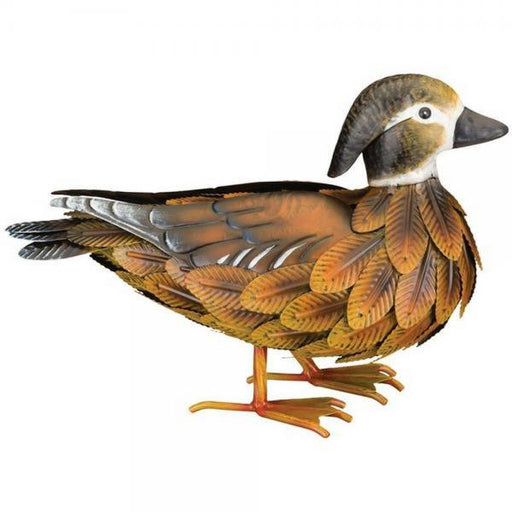 Hand Crafted Metal Female Wood Duck Statue 13 IN 