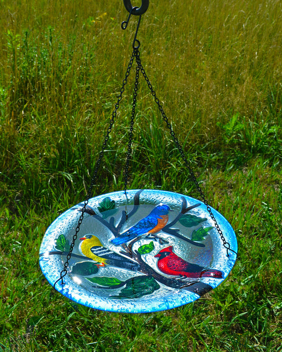 13 IN Songbird Trio Hanging Glass Birdbath