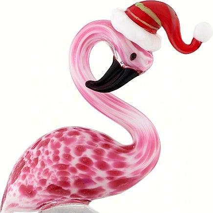 Flamingo in Santa Hat Holiday Glass Bottle Stopper Hand Crafted