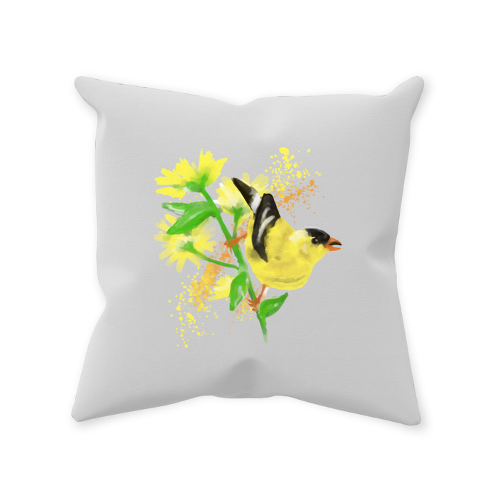 Throw Pillow Poly Fiber Double Sided Watercolor Goldfinch Design 14 IN