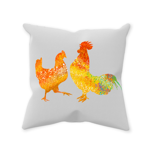 Throw Pillow Poly Fiber Double-Sided Couple of Chickens Design 14 IN