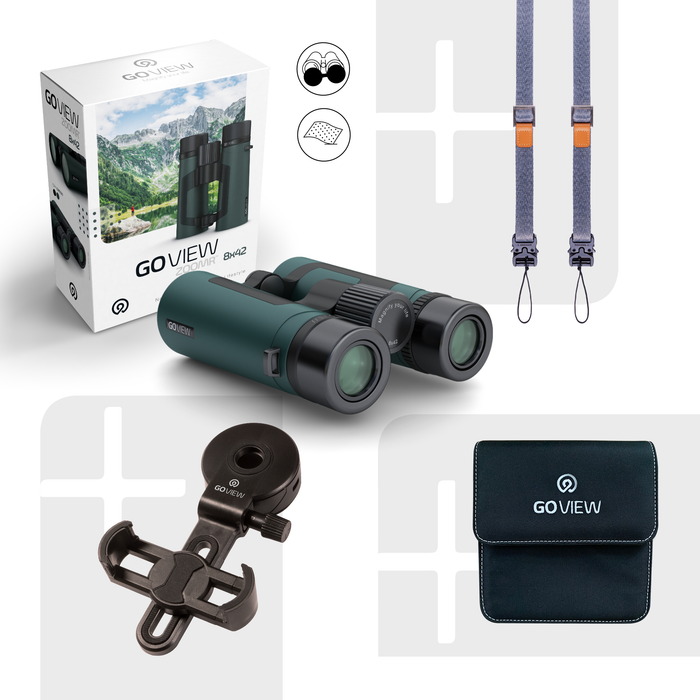GO VIEW binoculars with accessories on a white background
