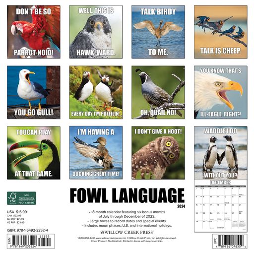 2024 Fowl Language Wall Calendar 12 IN x 12 IN