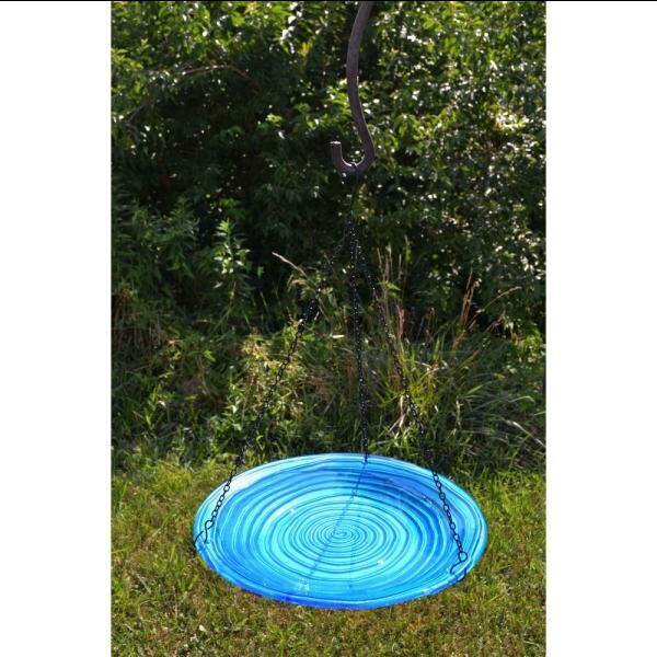 Blue Swirls Hanging Glass Birdbath 13 IN