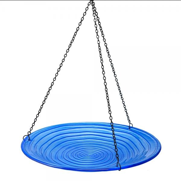 Blue Swirls Hanging Glass Birdbath 13 IN