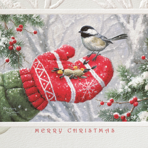 Chickadee on mitten Christmas Card