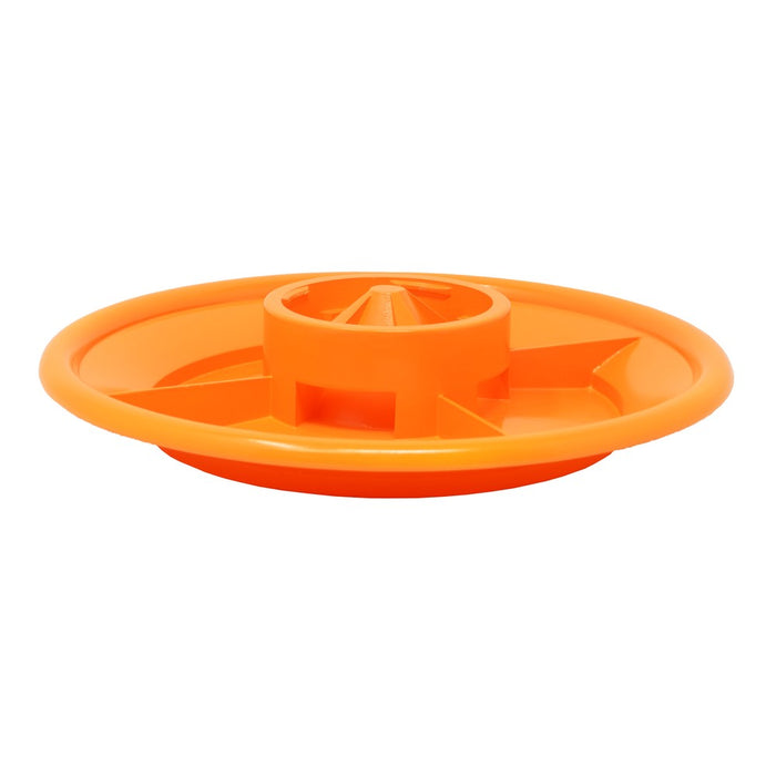 Orange plastic component on a white background