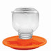 Clear plastic feeder with an orange base on a white background
