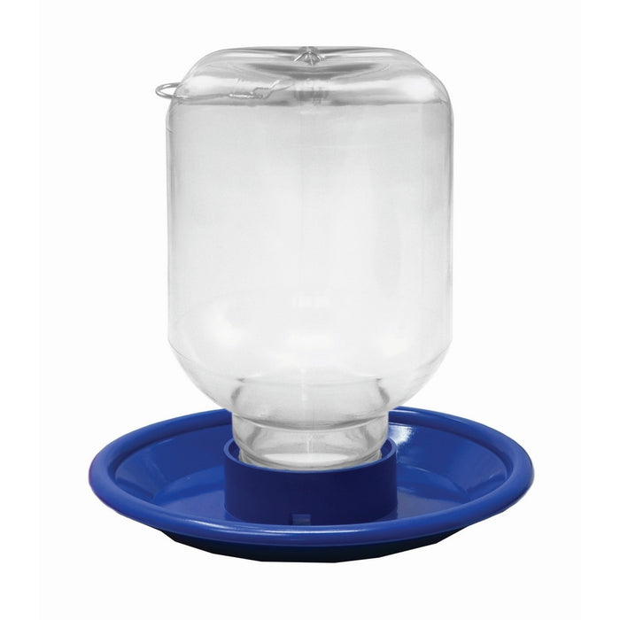 Clear plastic container with blue base on a white background