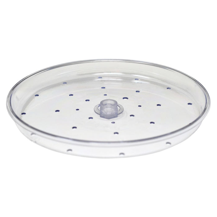 Clear plastic lid with blue dots on a white background