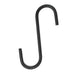 Black S-shaped metal hook on a white background
