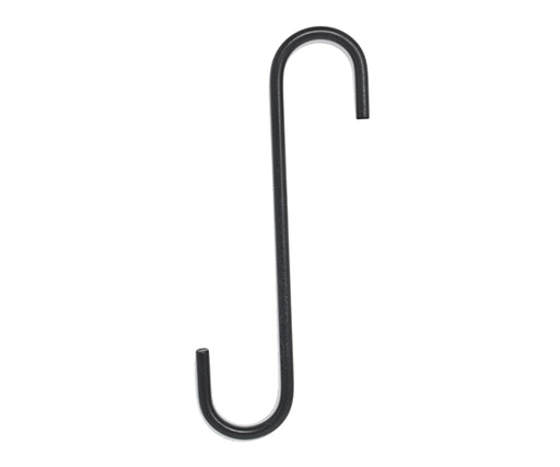 Black metal S-hook on a white background