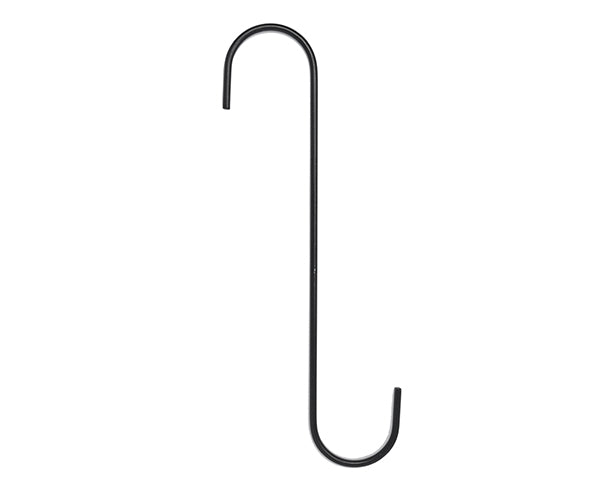 Black metal S-hook on a white background