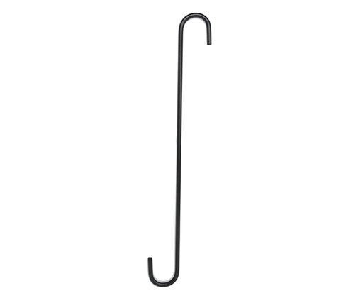 Black metal hook on a white background