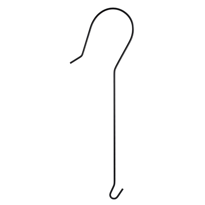 Black metal hook on a white background