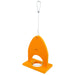 Orange bird feeder with a clear dish on a white background