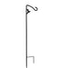 Black metal garden stake with a hook on a white background