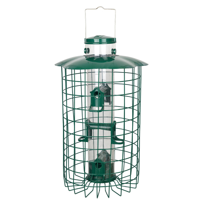 Product Bundle: Includes Squirrel Defeater Caged Seed Tube Bird Feeder, Red Hanging Platform Bird Feeder, and Hoop Bird Seed Catcher 30 IN