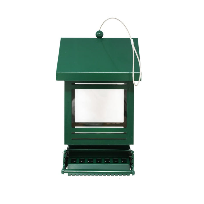 Green bird feeder on a white background