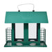Green bird feeder with suet cages on a white background