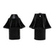 Two black plastic lamp shades on a white background