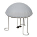 White umbrella-shaped lamp with a stand on a white background