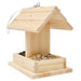 Wooden bird feeder with seeds on a white background