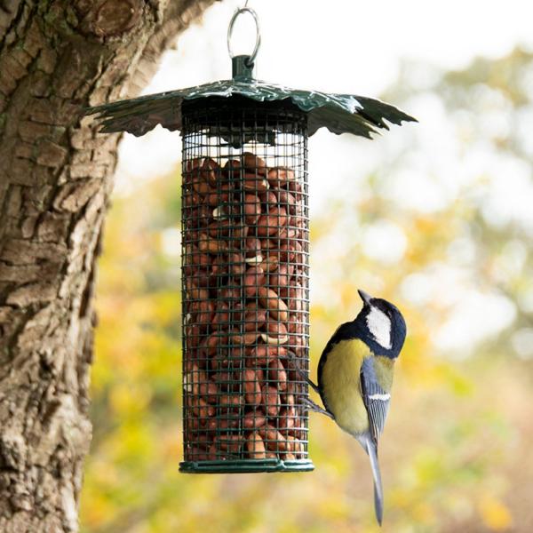 Nut Bird Feeder w/ Leaf Roof