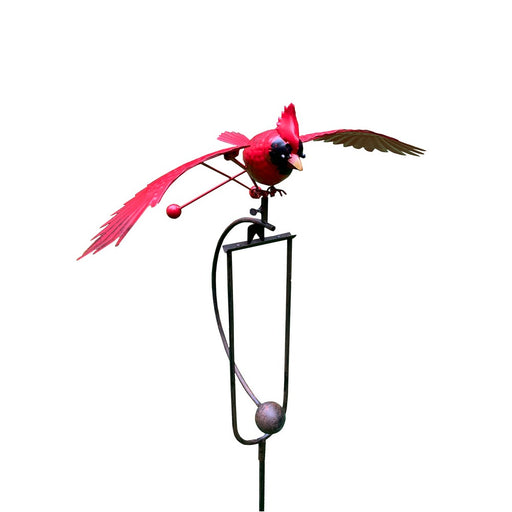 Red bird-shaped windmill on a white background