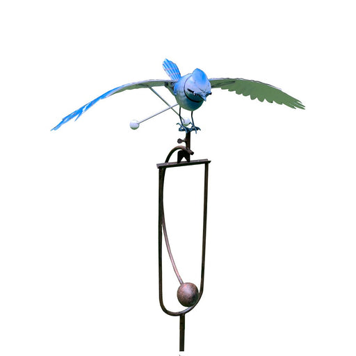 Decorative garden ornament of a blue bird on a white background