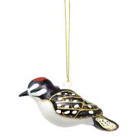 Downy Woodpecker Ornament Hand Blown Glass 4 IN