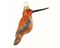 Rufous Hummingbird Ornament Hand Blown Glass 4 IN