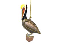 Hand Blown Glass Brown Pelican Ornament 4.5 IN