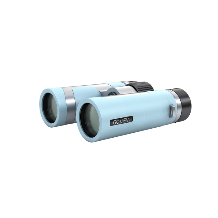 Light blue binoculars with 'GO VIEW' branding on a white background