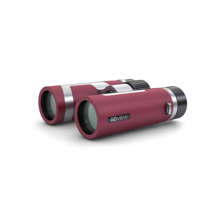 Red binoculars with 'GO VIEW' branding on a white background