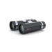 Black binoculars with silver accents on a white background