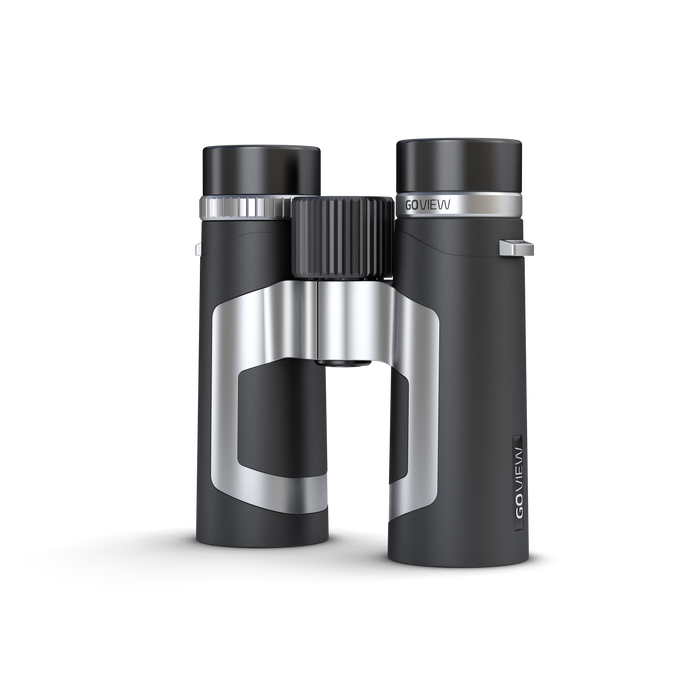 Black and silver binoculars with 'GO VIEW' branding on a white background