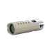 Metallic cylindrical object with cutouts on a white background