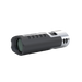 Black and silver cylindrical object on a white background