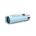 Light blue cylindrical object with holes on a white background