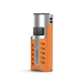 Butane lighter with orange body and silver top on a white background