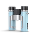 Blue binoculars with black and silver accents on a white background