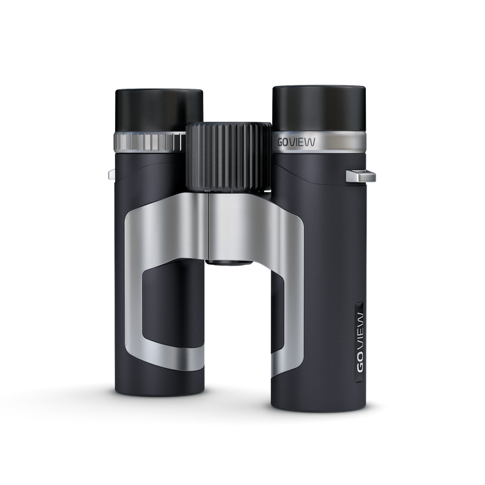 Black and silver binoculars with 'GO VIEW' branding on a white background
