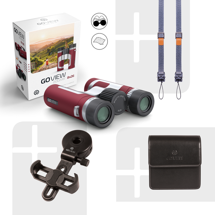 GO VIEW binoculars with accessories on a white background